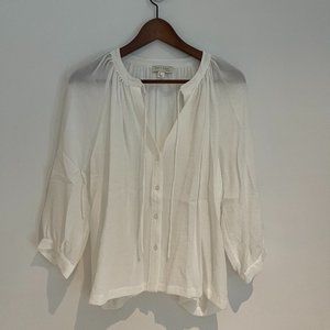 Anthropologie See U Soon Oversize White Button Up 3/4 Sleeve V Neck Blouse Sz S